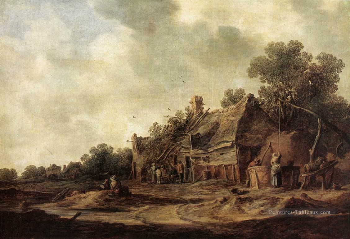 Cabanes paysannes avec un puits de balayage Jan van Goyen Peintures à l'huile